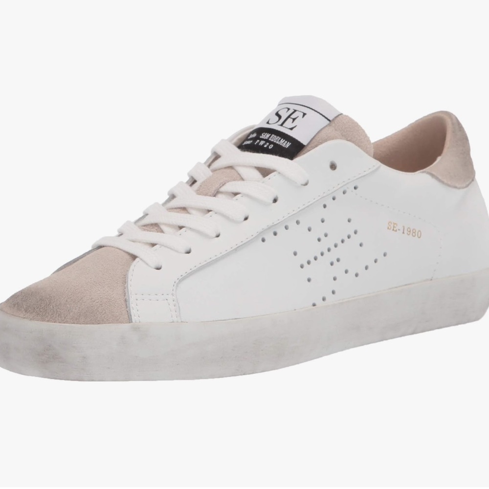 Sam Edelman Aubrie White/Beige Leather Lace Up Low Top Sneakers F477 Size 8.5